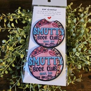 Smutty Book Club Car Coasters - Pink and Blue